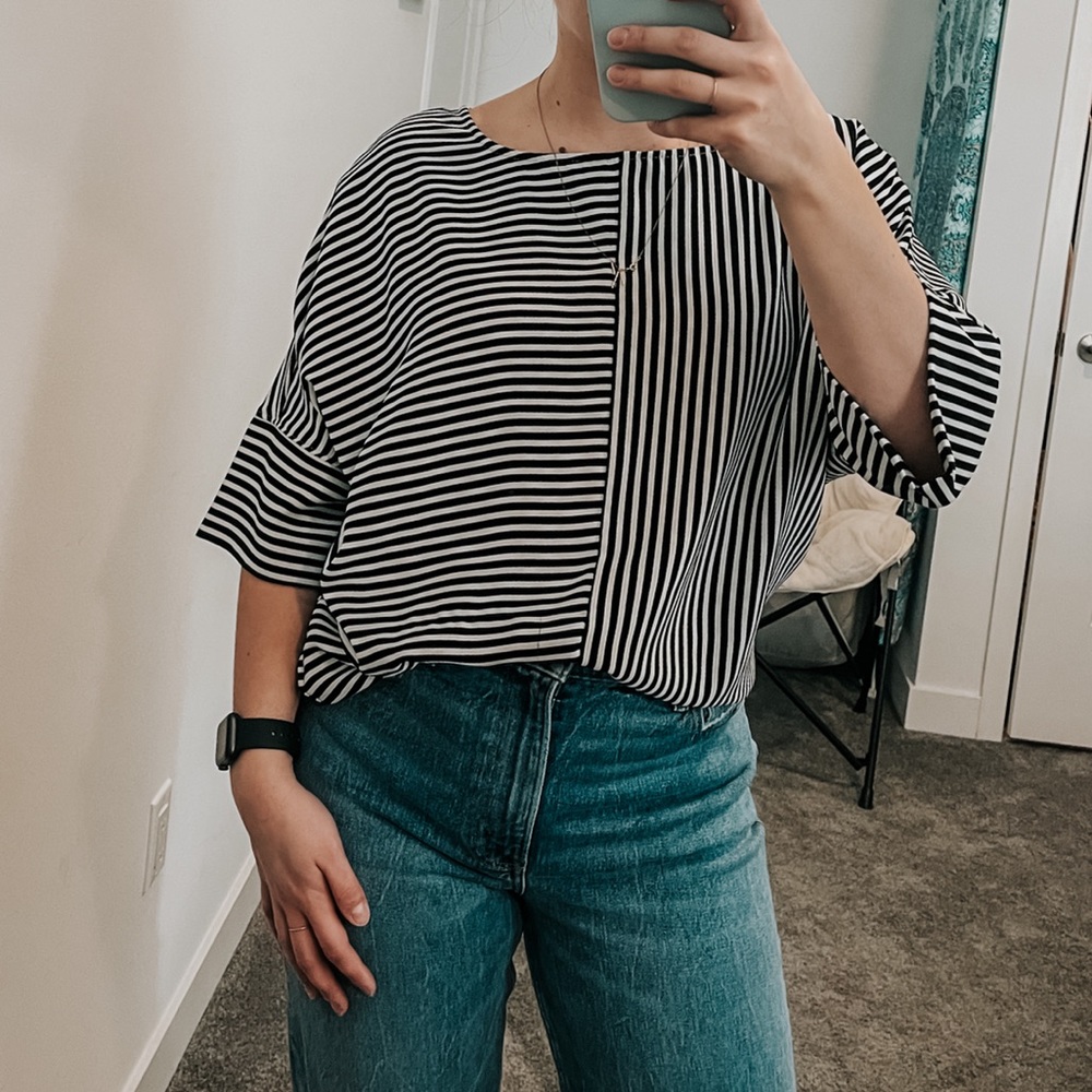 black and white striped blouse